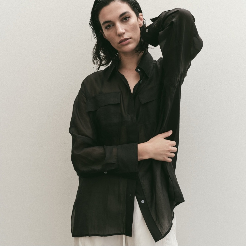Mijeong Park Organza Sheer Blouse in Black size S Small